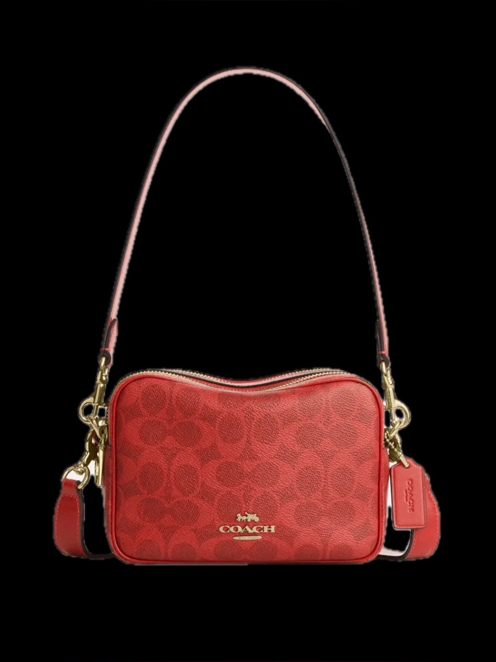 ♥️ NWT Coach Mini Carey Crossbody Bag in Signature Canvas – True Red/Crimson ♥️